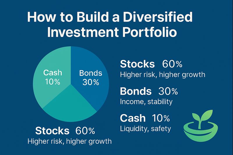 Example diversified portfolio asset allocation pie chart